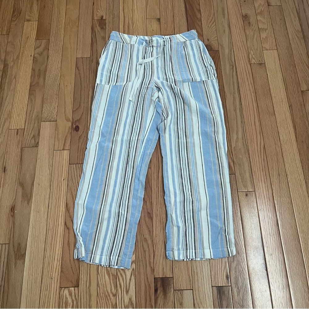 LAND 'N SEA Blue and brown Stripe Linen Blend Pull On Size M